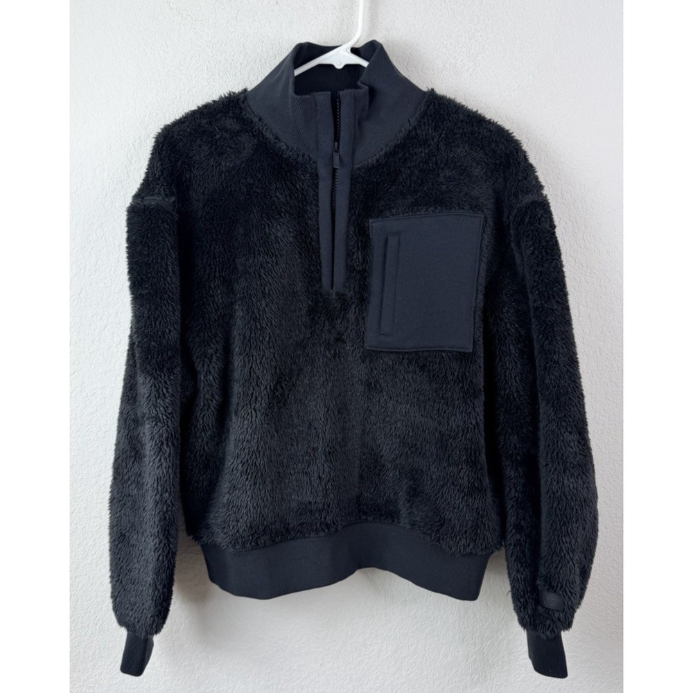 UGG Sherpa Fleece Pullover Women's M Black Half Zip Teddy Faux Fur Granola Cozy
